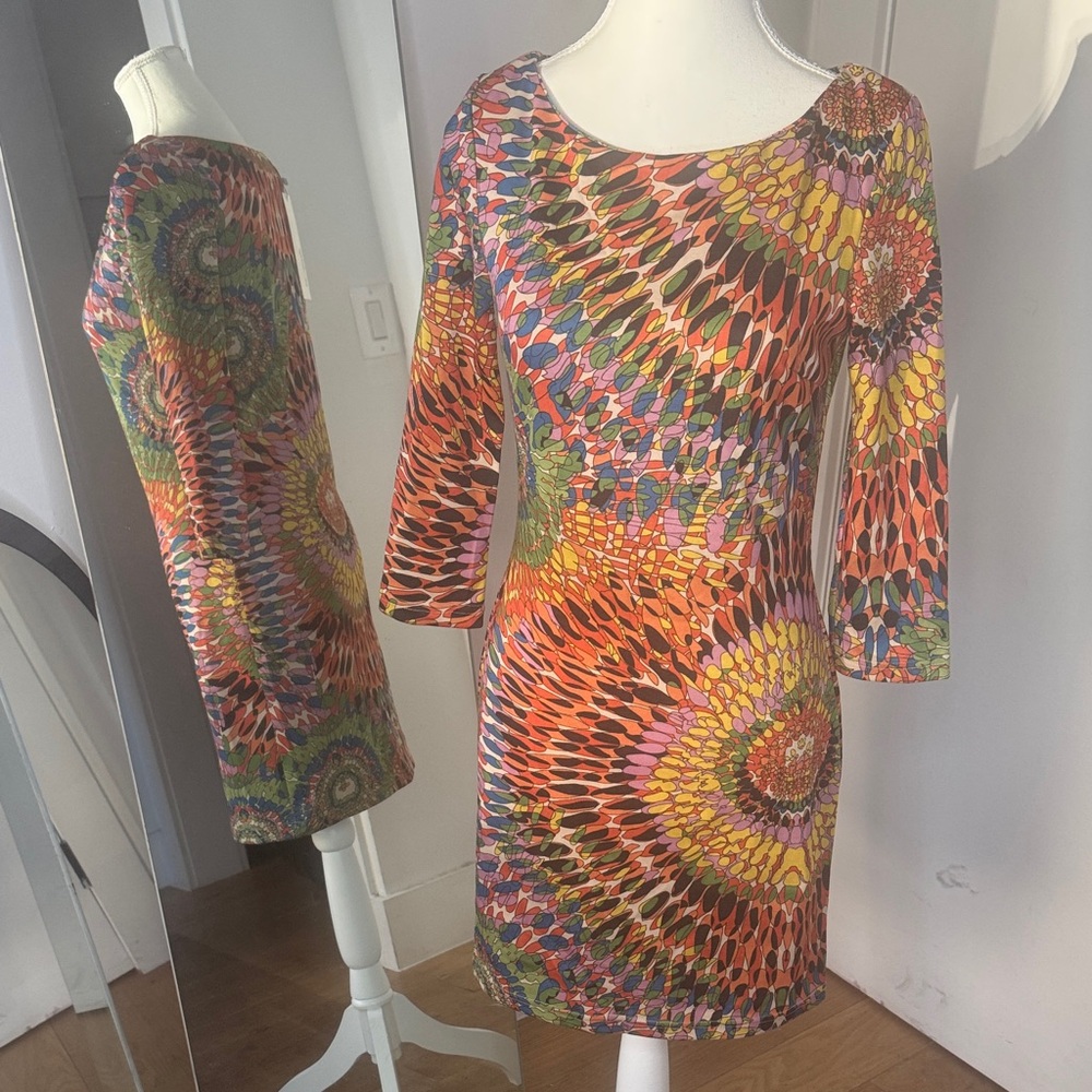 Groovy Mini 🚨BOGO 50% OFF - Sunny Girl Colorful 3/4 Sleeve Dress - NWT - Sz Med